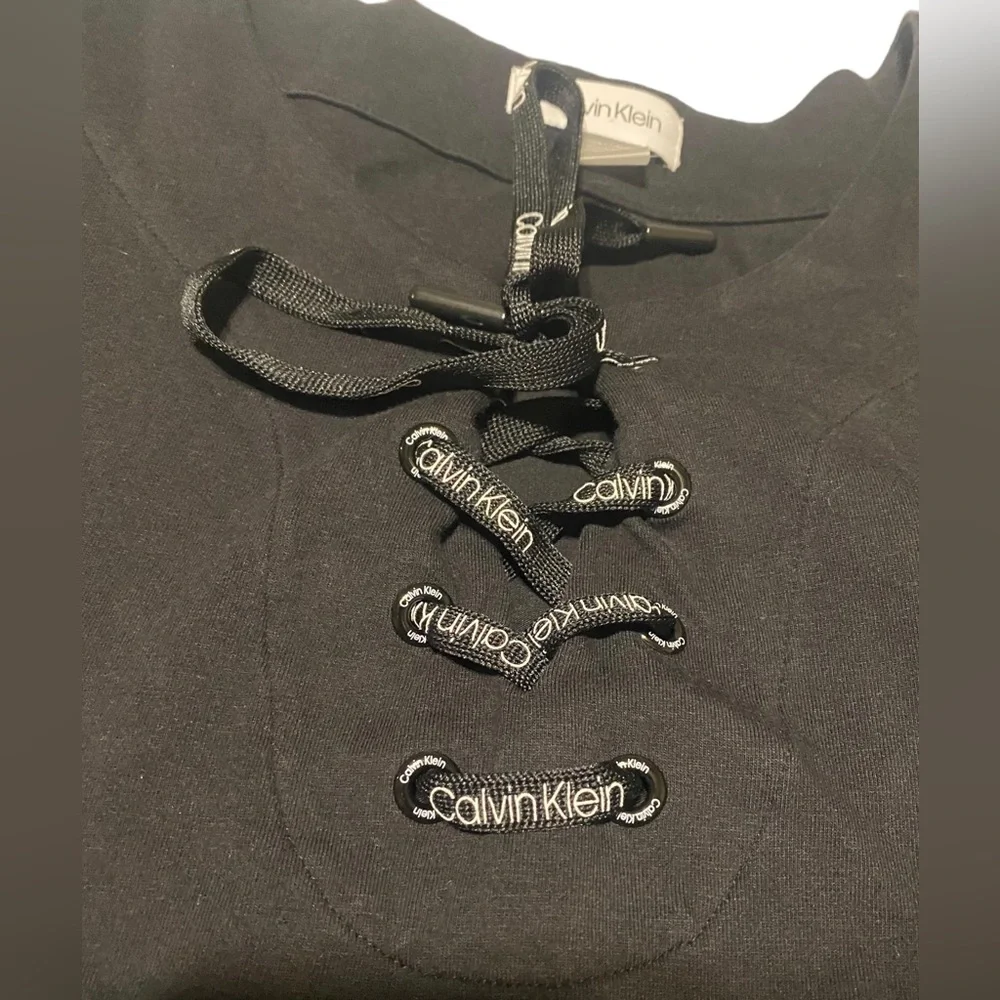 Calvin Klein T-Shirt Dress Women 1X Knee Length Short Sleeve Stretch Logo Comfy
